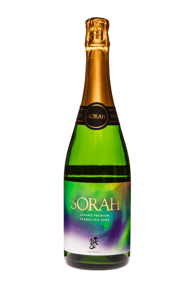 a bottle of Chiyomusubi Sorah Premium Sparkling Sake